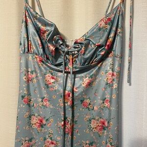 Vintage Floral Satin Dress with Spaghetti Straps